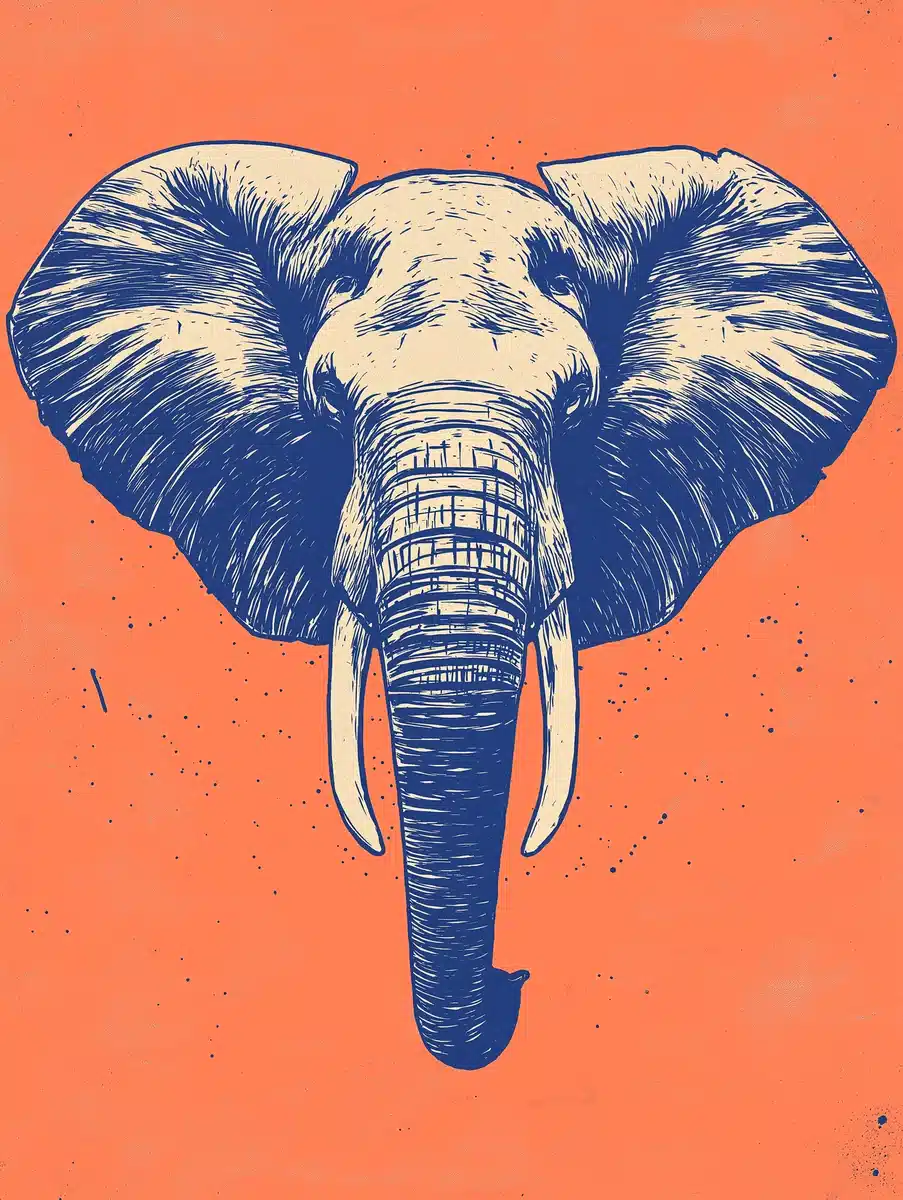 Gritty Elephant on Orange Midjourney提示词