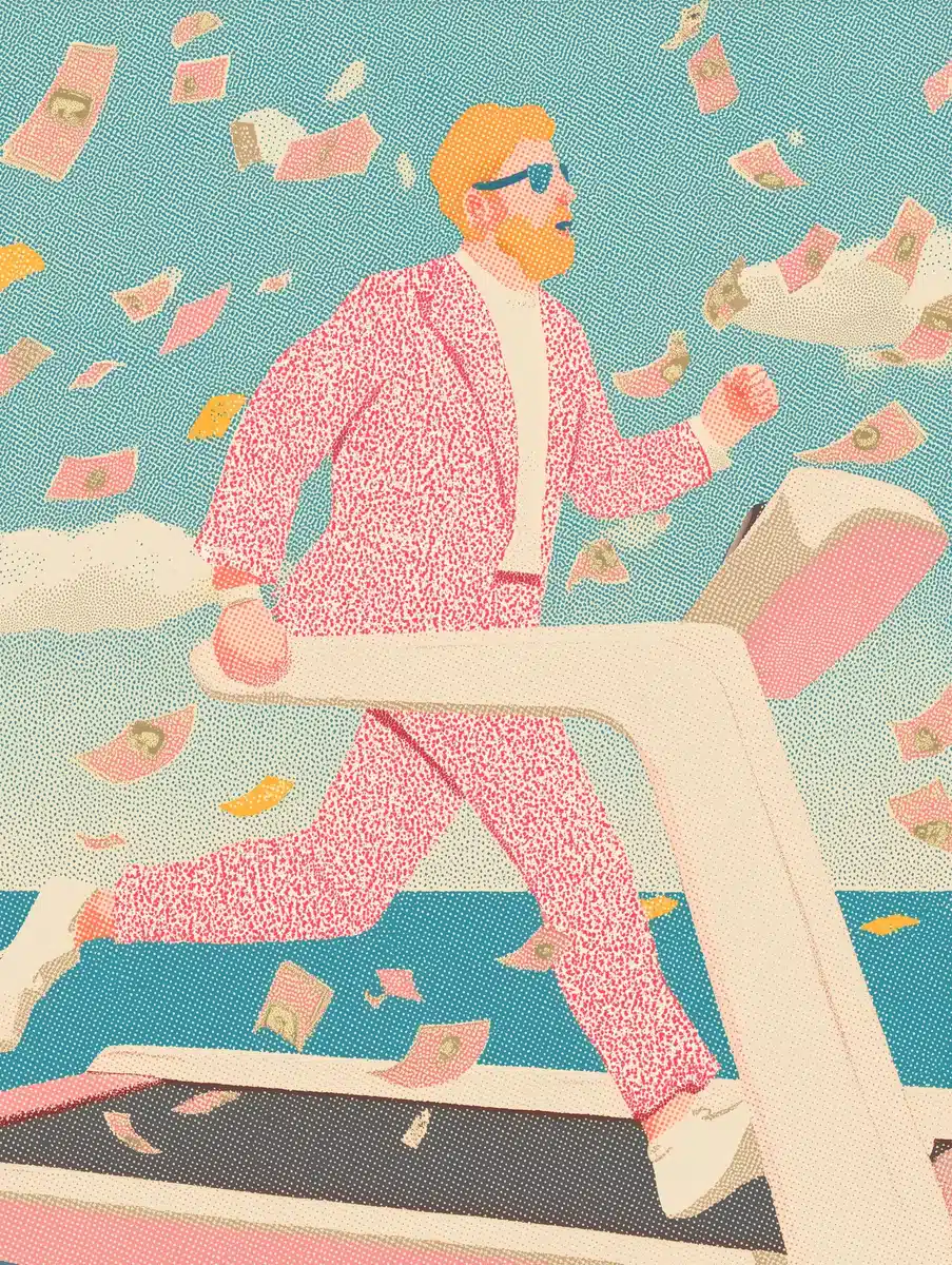 Wealthy Man on Treadmill Midjourney提示词
