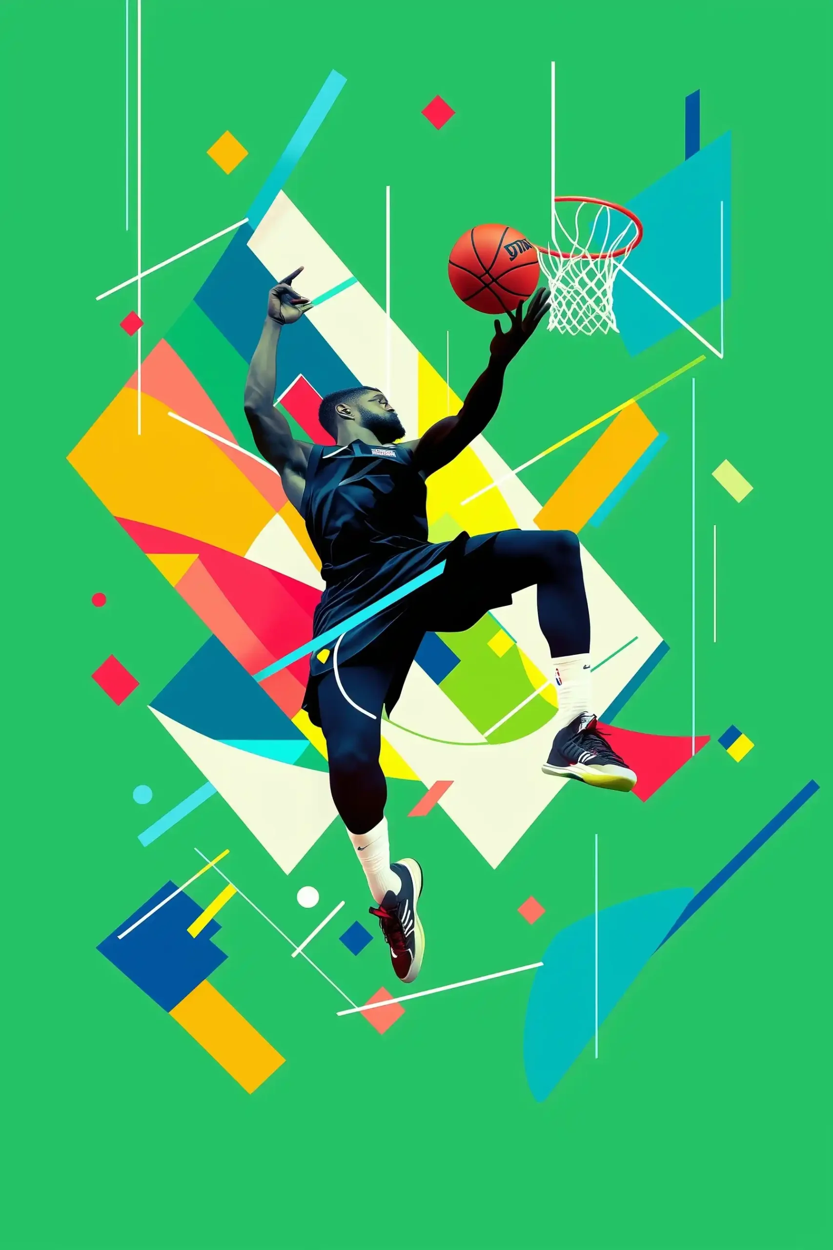 Photo-Realistic Dunking Basketball Player Midjourney提示词