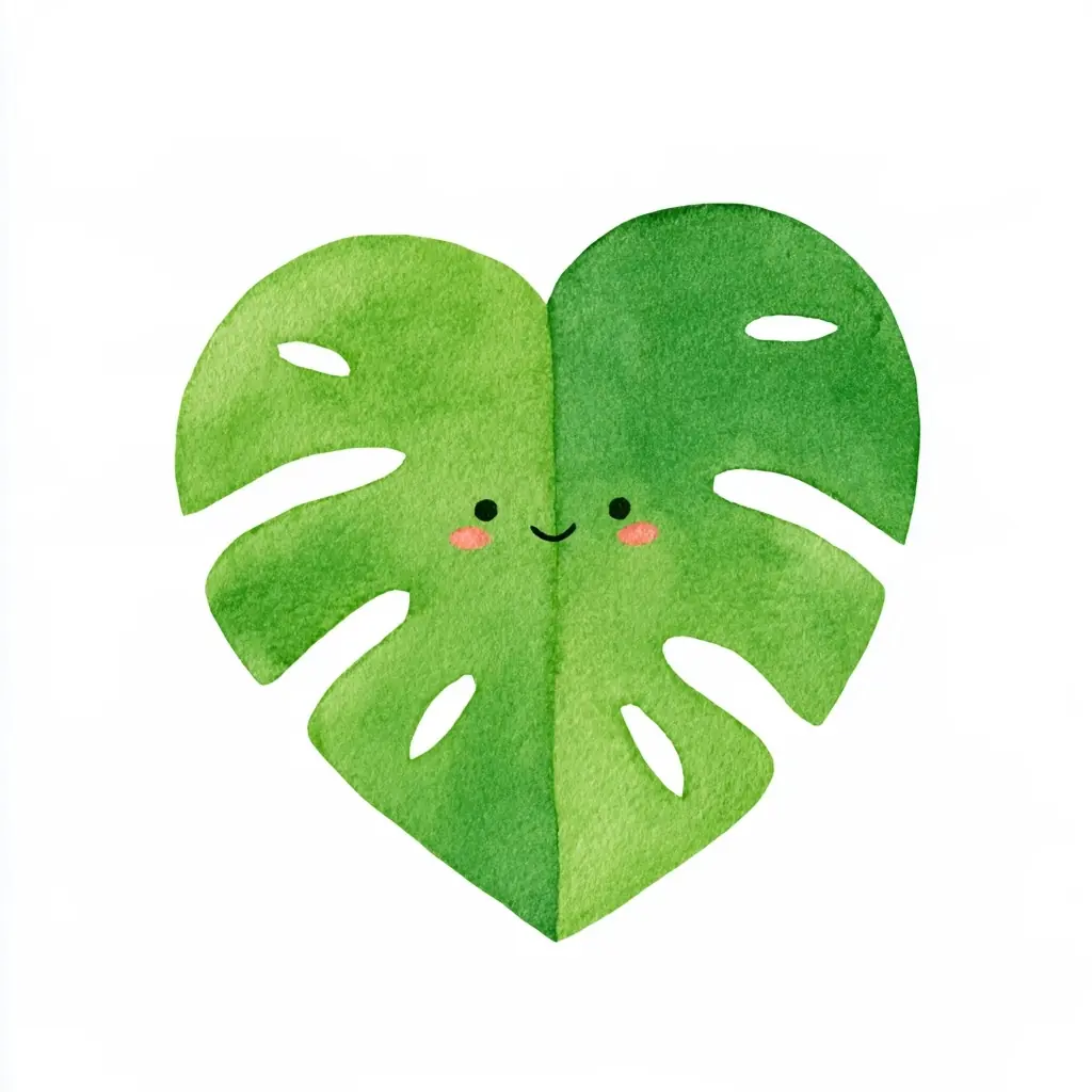 Watercolor Kawaii Monstera Leaf Midjourney提示词