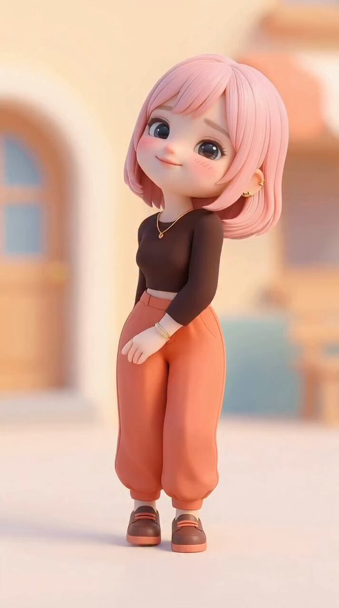 Cute 3D Render Character: Pink Hair Girl with Modern Outfit Nano Banana提示词