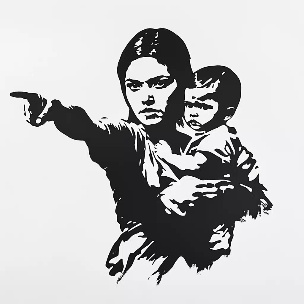 Realistic Stencil Mother and Child Midjourney提示词