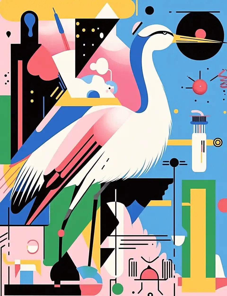 Abstract Stork and Baby Midjourney提示词