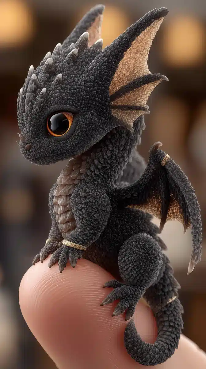 Photorealistic Tiny Black Dragon Midjourney提示词