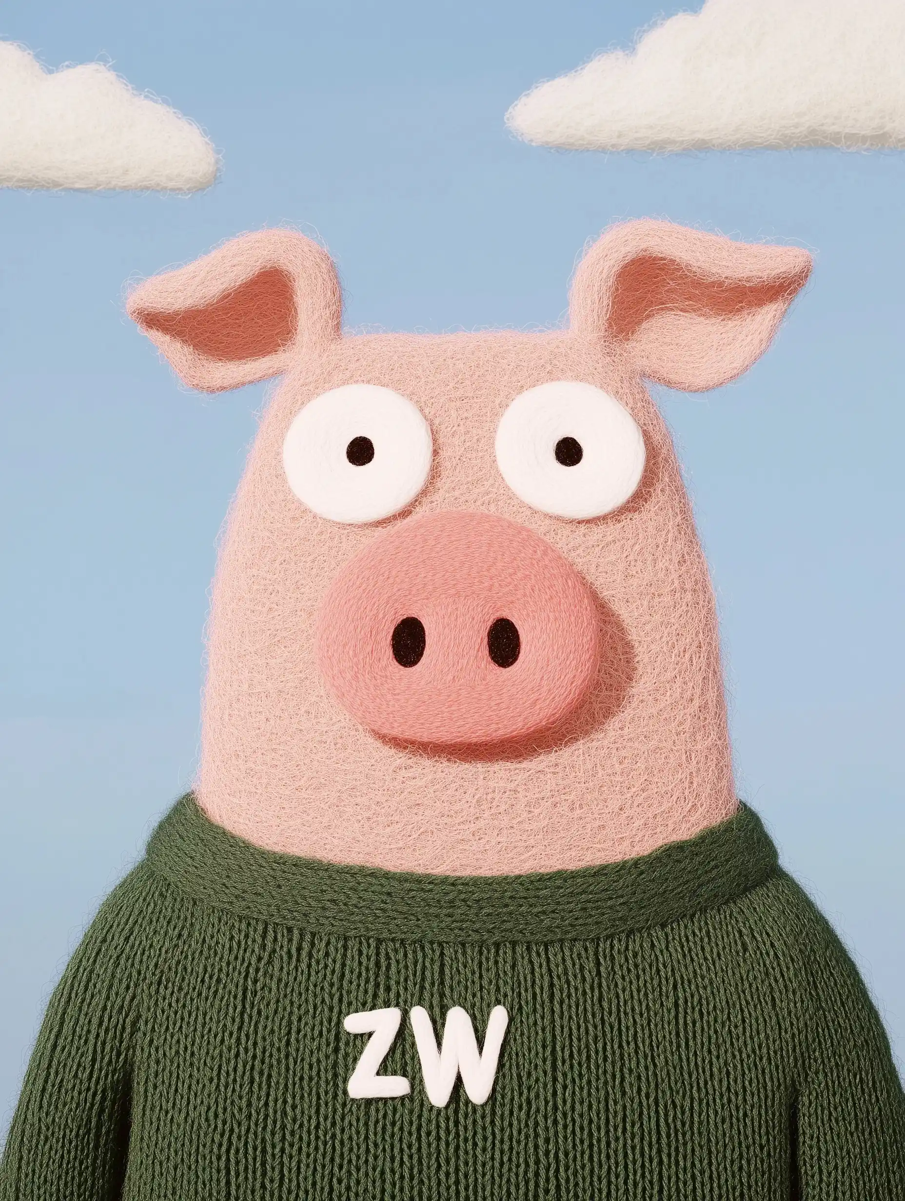 Felt Pig in Sweater Midjourney提示词