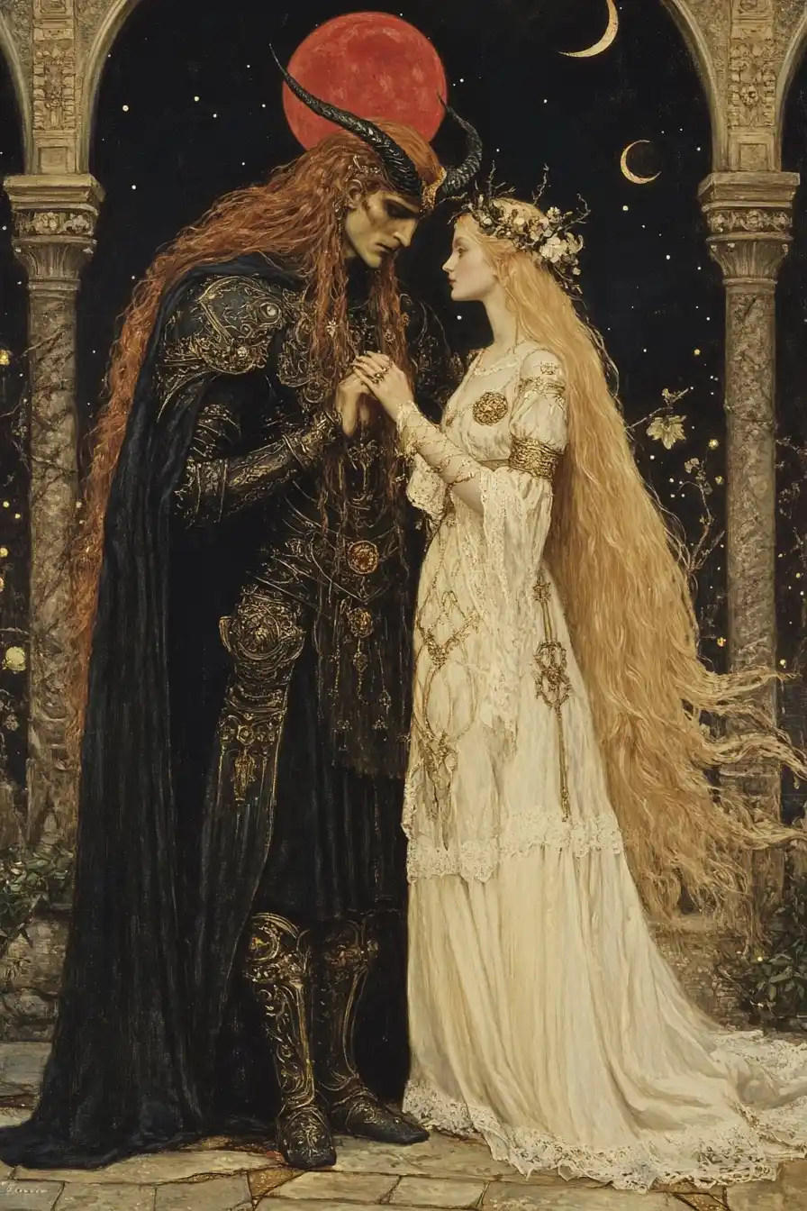 Pre-Raphaelite Dark Lord Scene Midjourney提示词