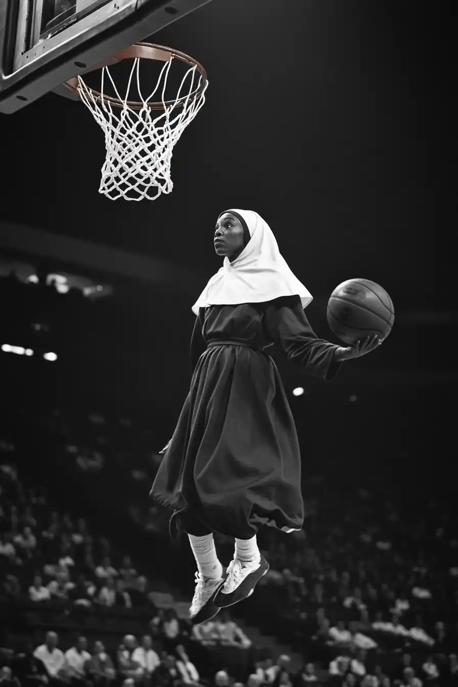 Nun Dunking Wilt Chamberlain Midjourney提示词