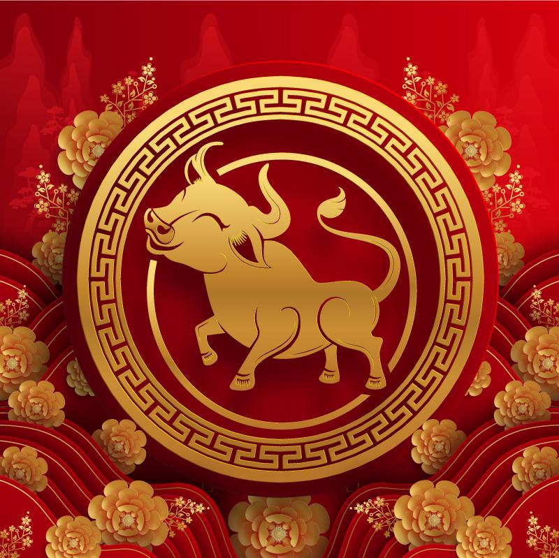 6款农历新年2021牛年立体剪纸风春节喜庆矢量海报背景EPS模板素材
