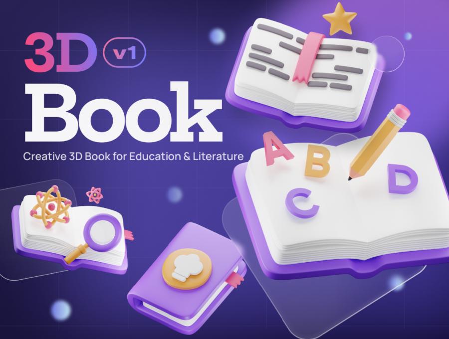 Bookly - Books & School Stationery 3D Icon