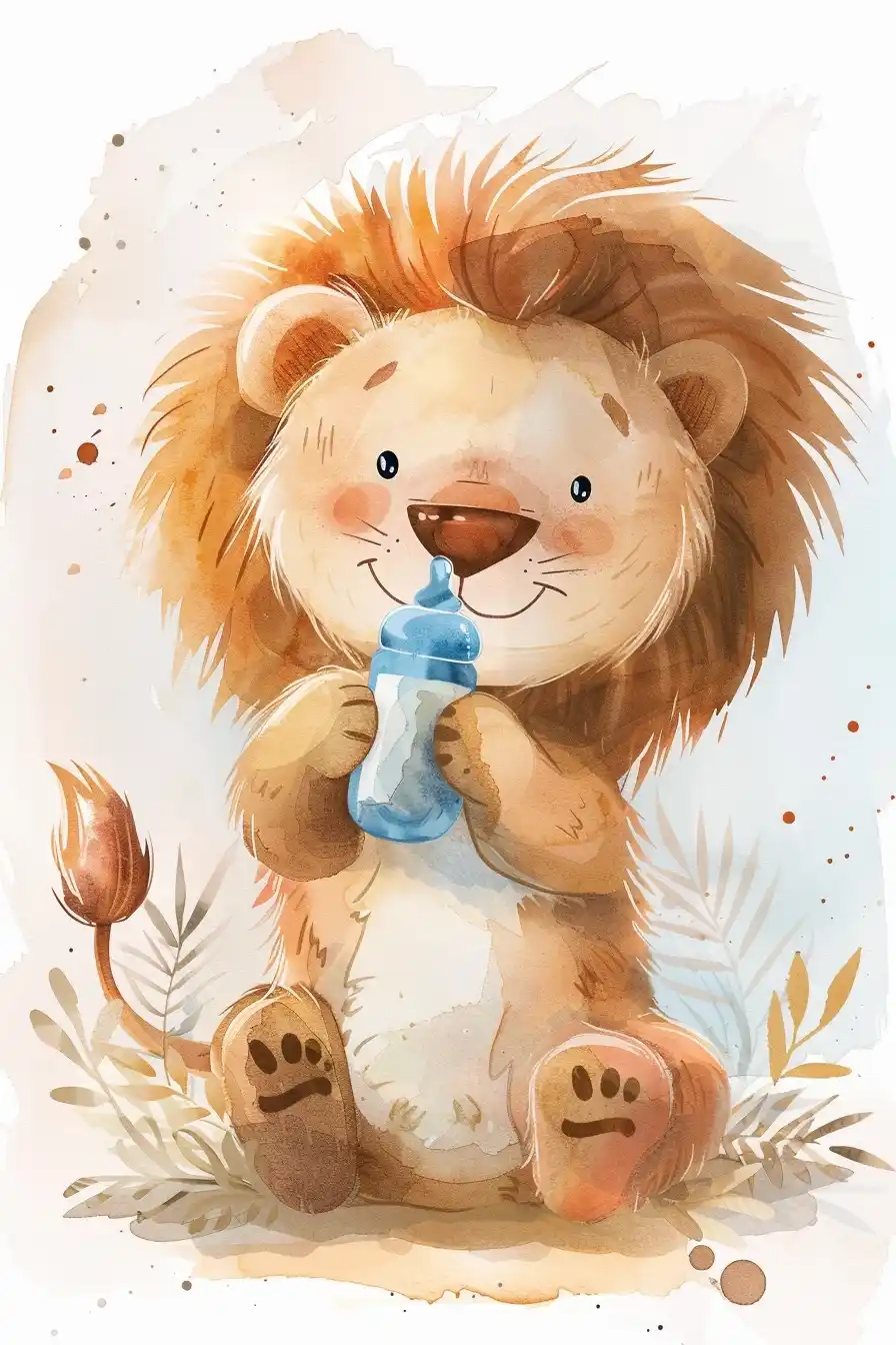 Cute Lion with Bottle Midjourney 提示词生成效果