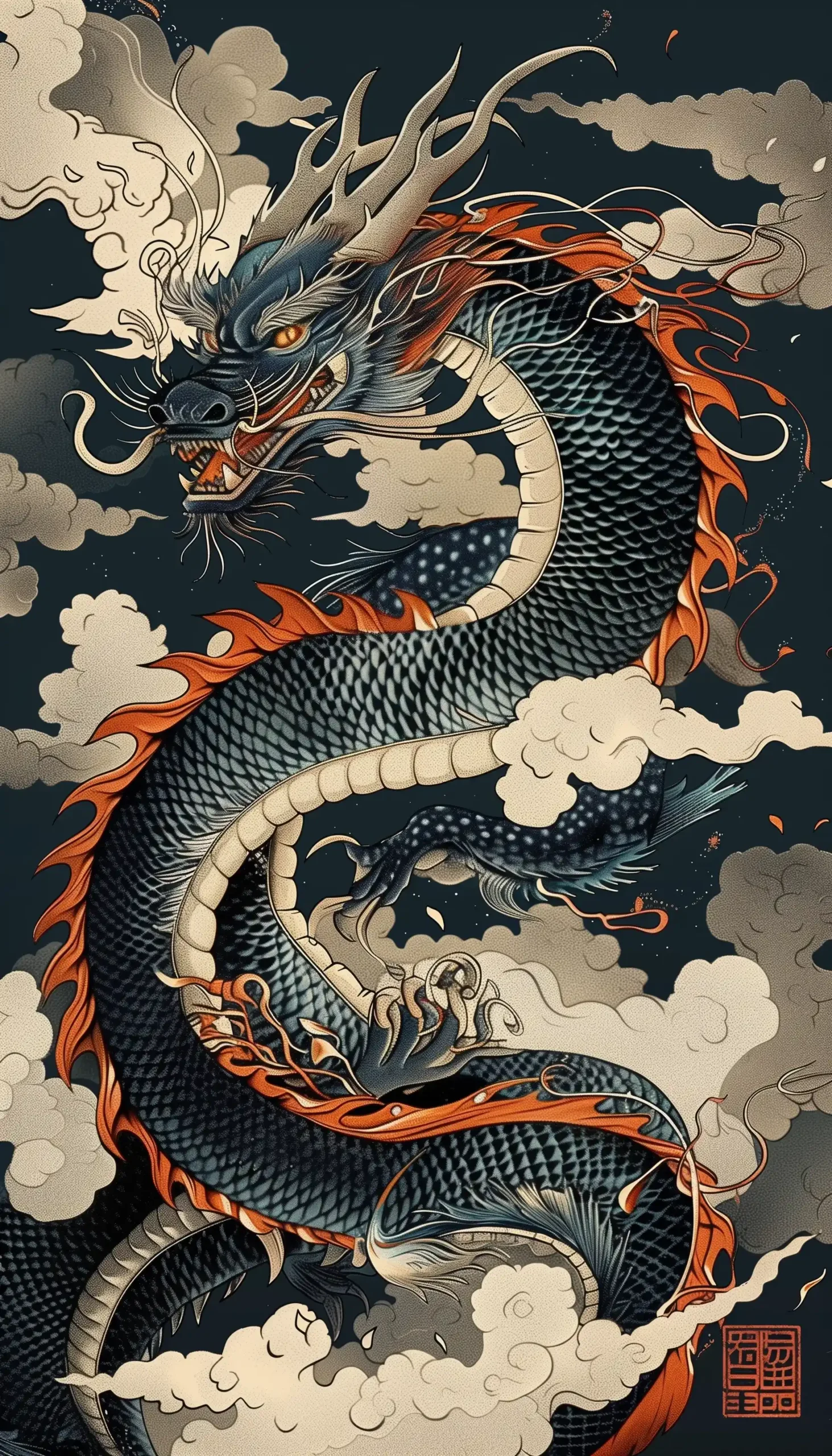 Illustrated Dragon Wallpaper Midjourney提示词