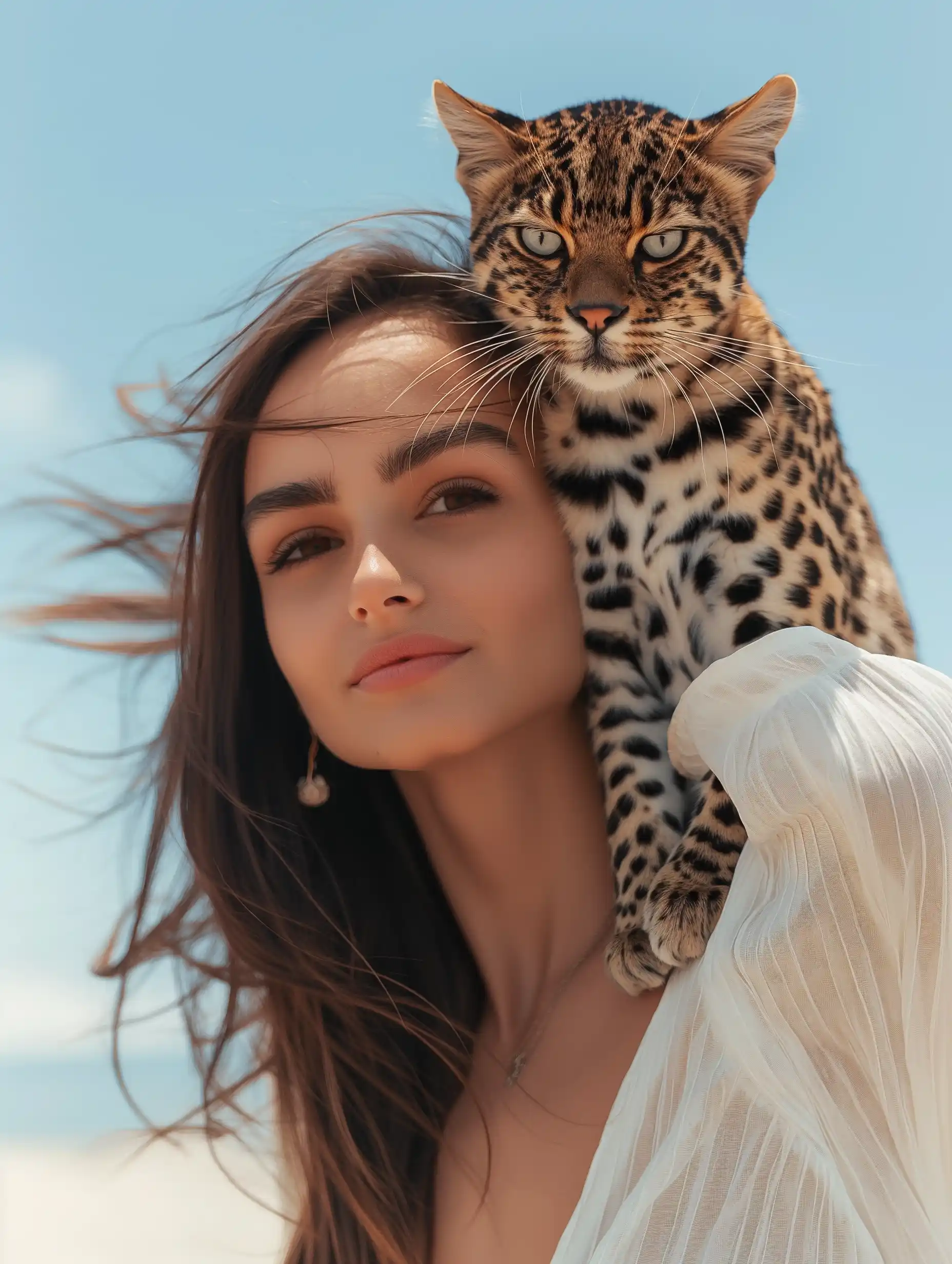 Leopard Cat on Woman Midjourney提示词