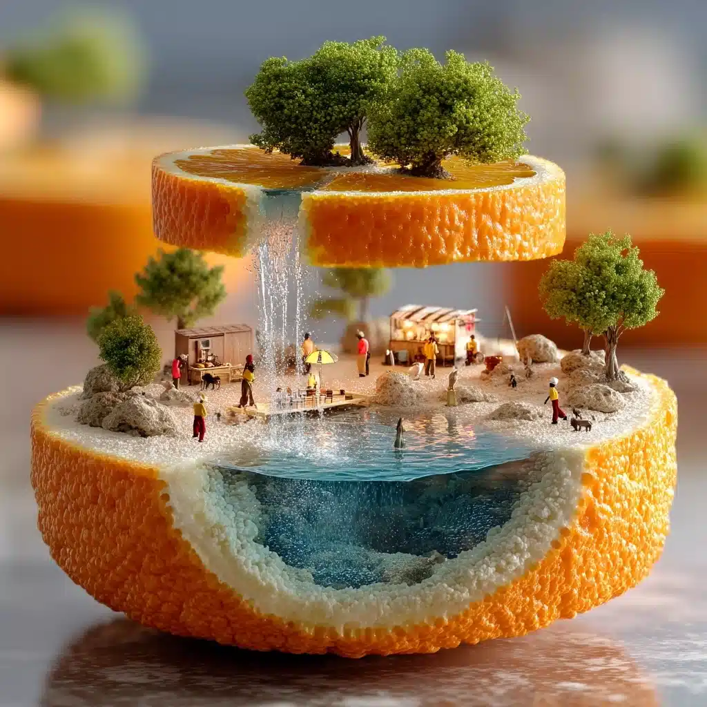 Surreal Orange Landscape Art Midjourney提示词
