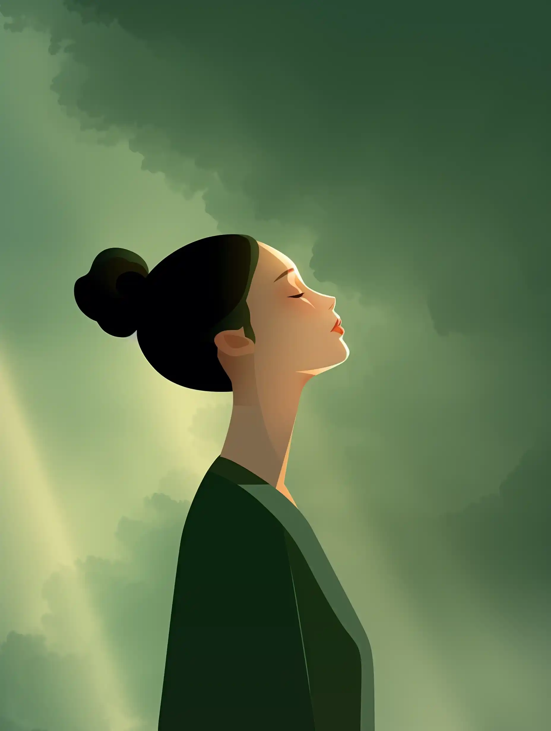 Zen Woman in Green Midjourney提示词