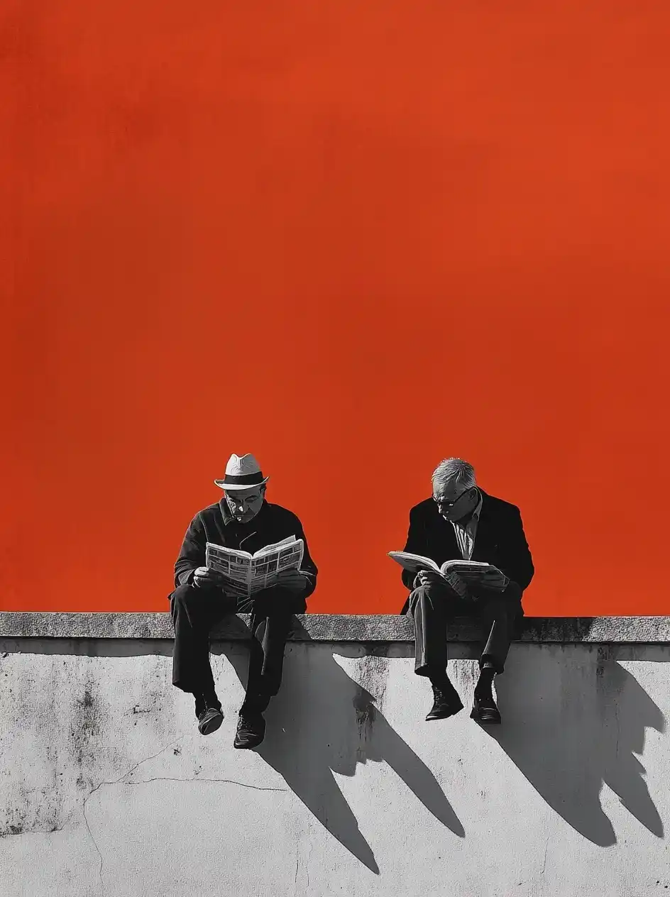 Surreal Graphic Men Sitting Midjourney提示词