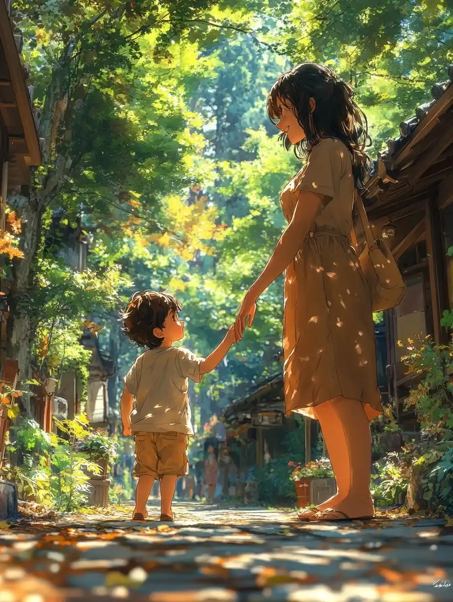 Anime Mother and Son Portrait Midjourney提示词