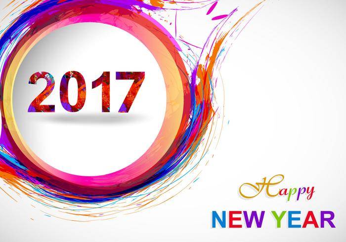新年快乐2017年在灰色的背景上