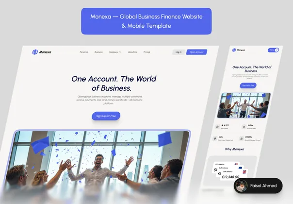 全球商业金融网站+移动端模板（Figma），Monexa - Global Business Finance Website & Mobile Template