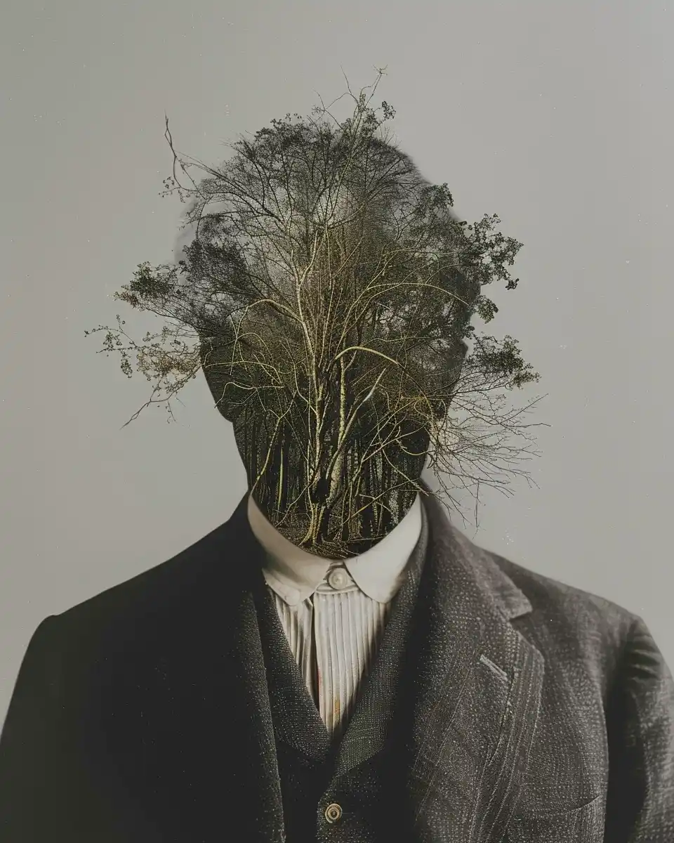 Forest-Headed Man Portrait Midjourney提示词