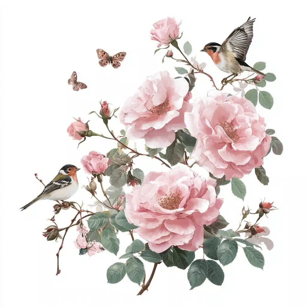 Sticker-Style Rose Garland Midjourney提示词