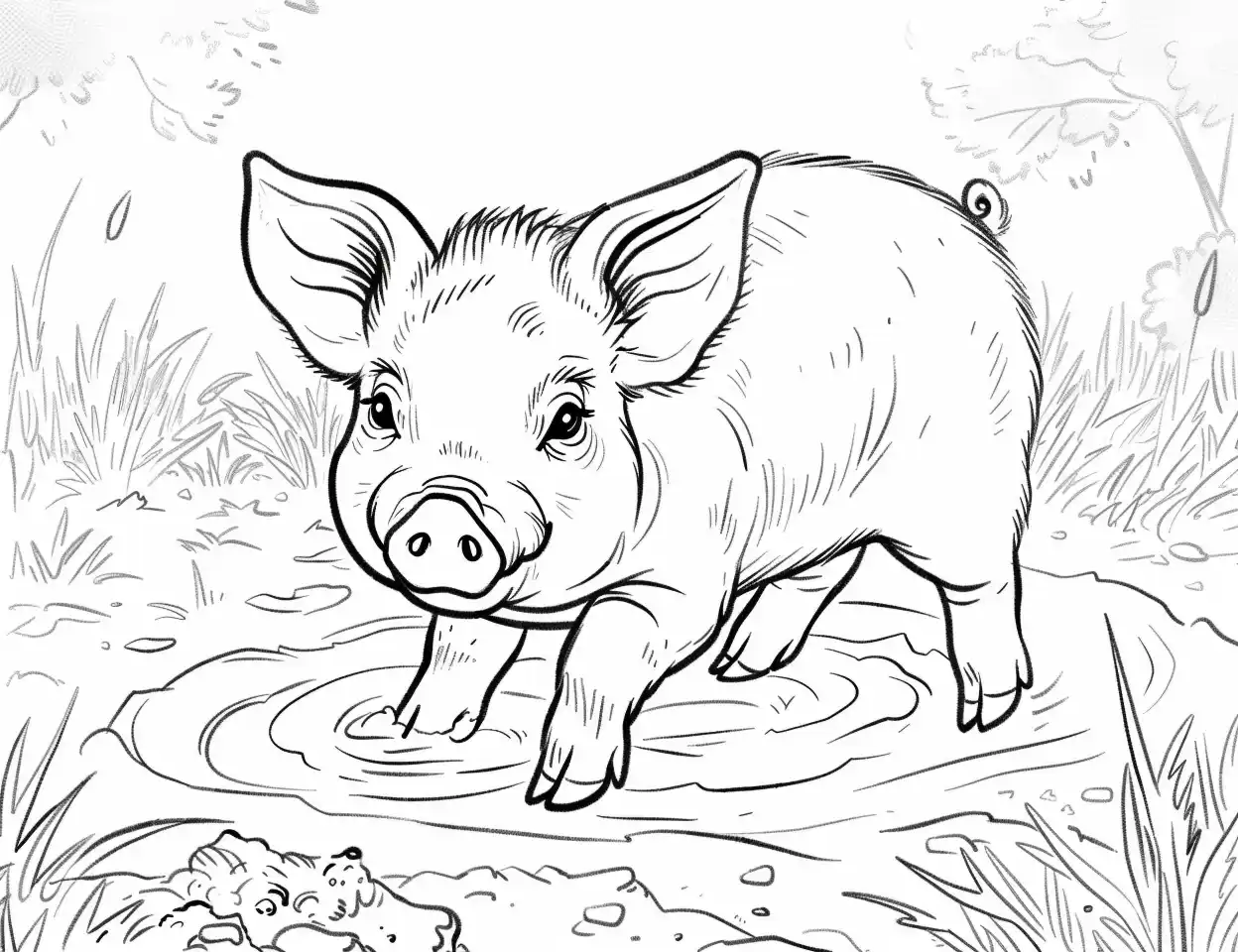 Cartoon Welsh Pig Mud Play Midjourney提示词