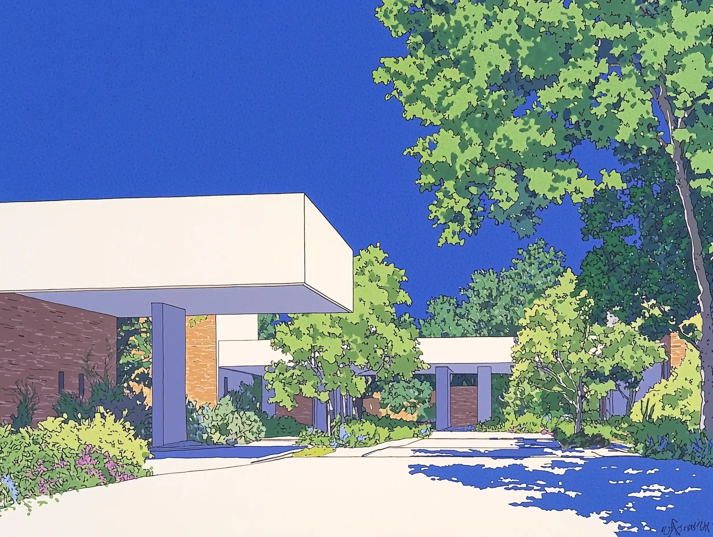 Modern Courtyard Vector Illustration Midjourney提示词