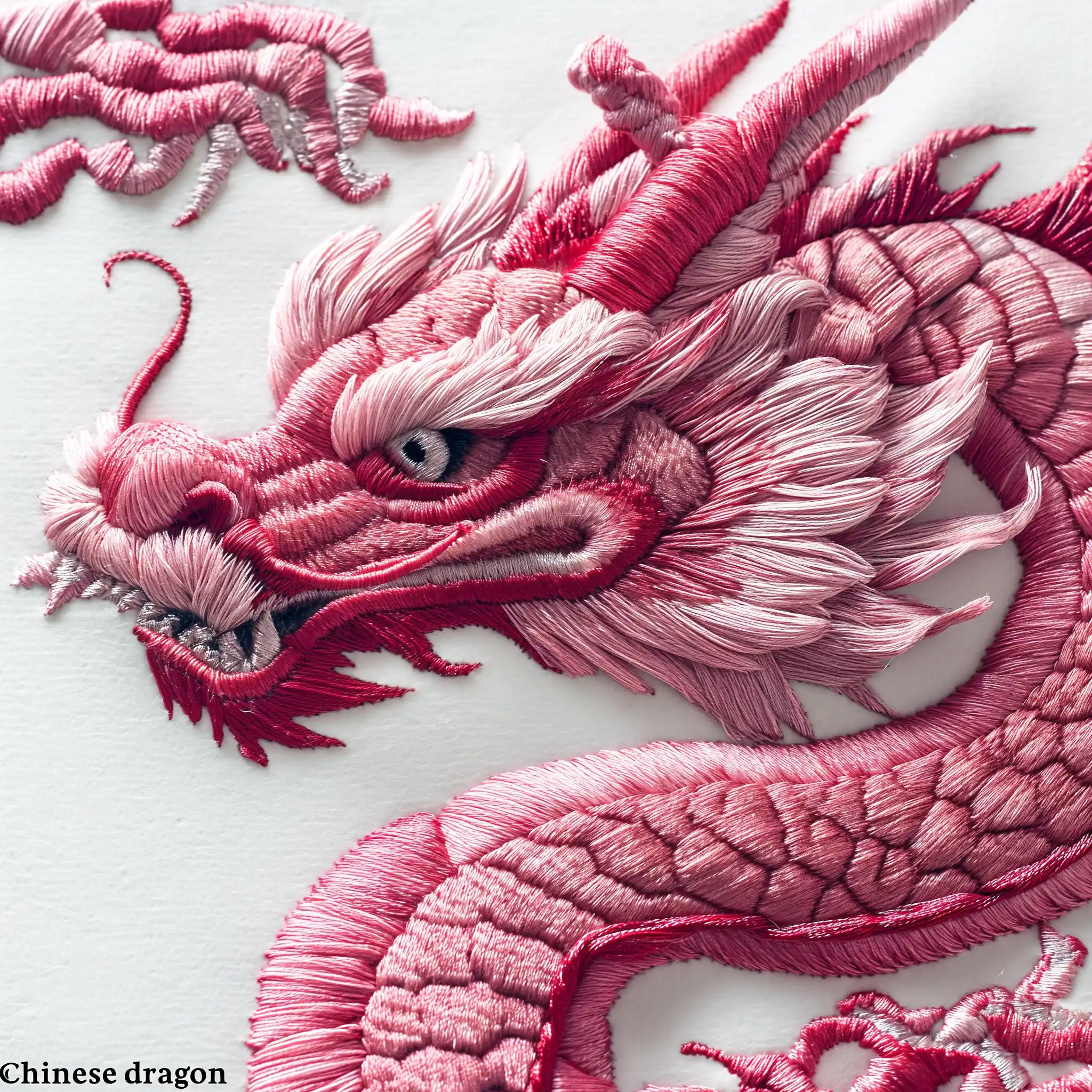 Embroidered Pink Dragon Midjourney提示词