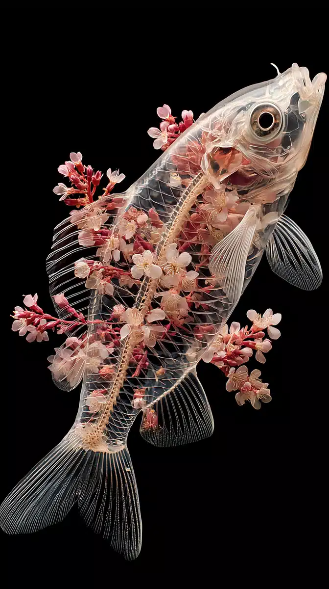 Transparent Fish with Flowers Midjourney提示词