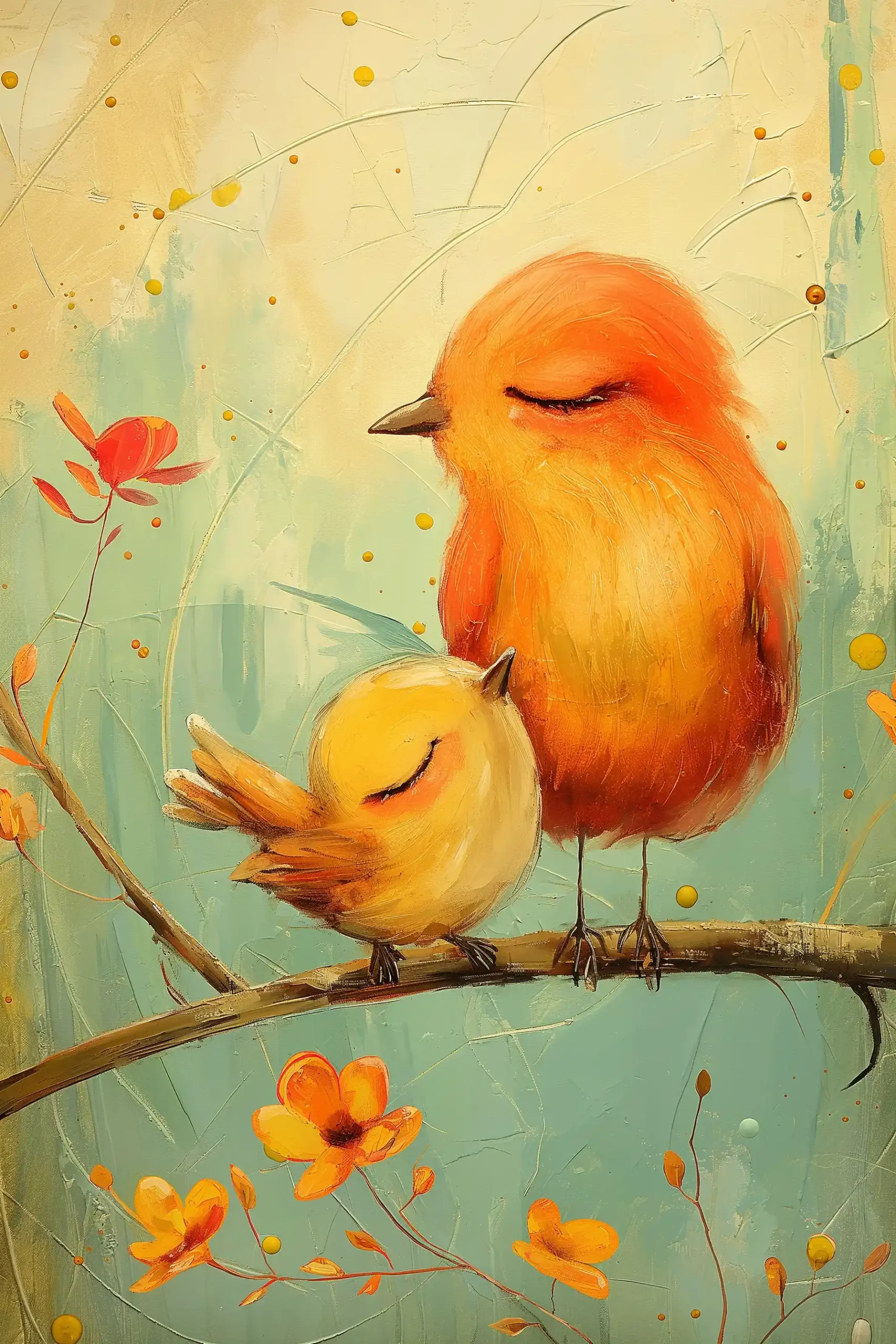 Whimsical Bird Family Portrait Midjourney提示词