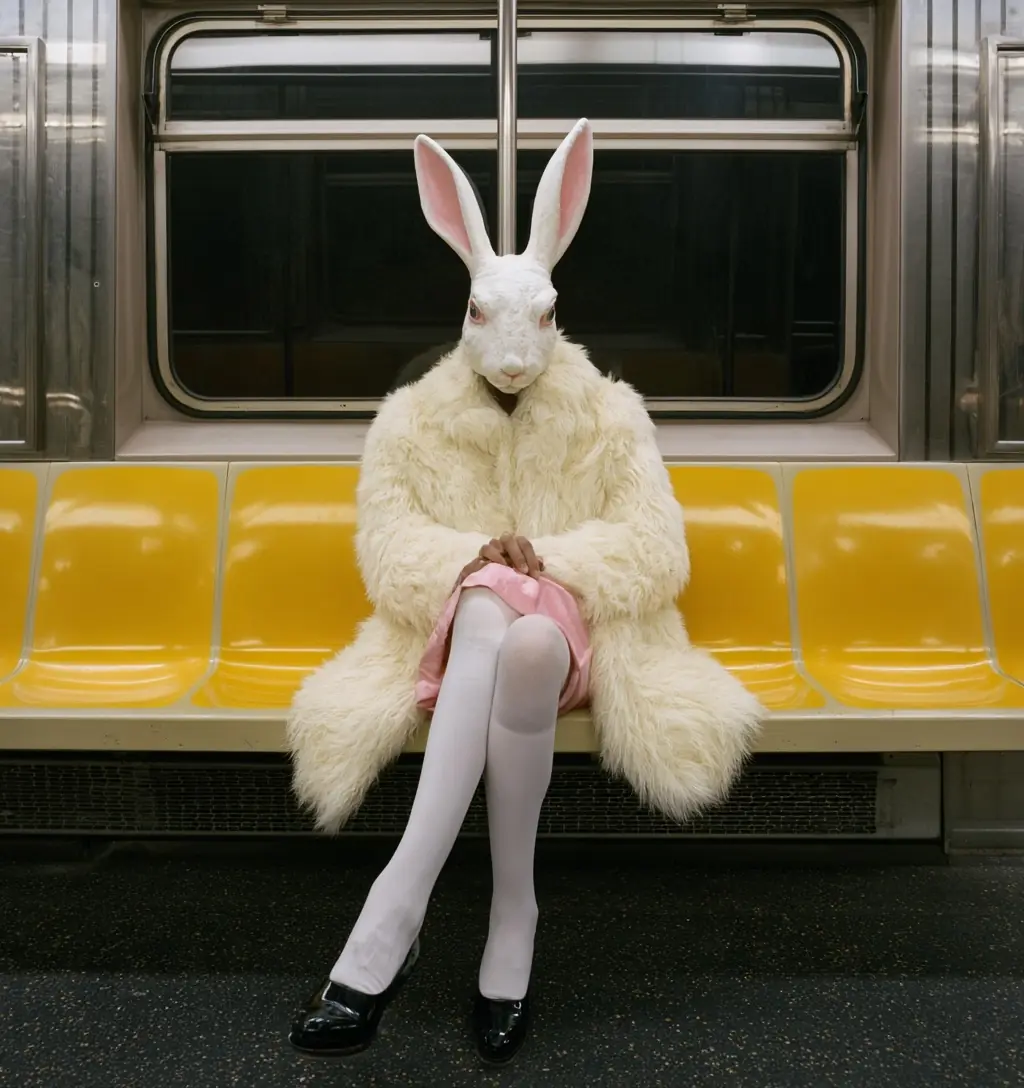 Rabbit Mask Subway Fashion Midjourney提示词