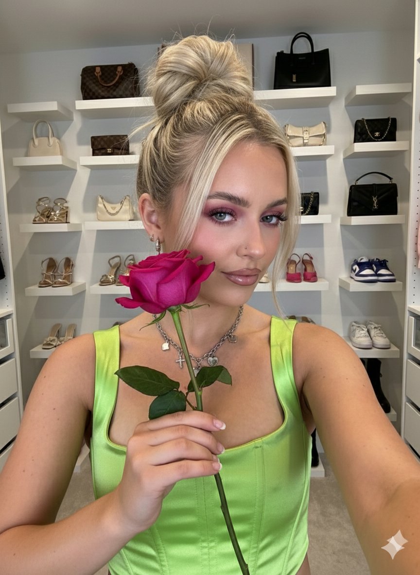 Blonde Woman Portrait with Rose | Chic Fashion Closet Nano Banana提示词