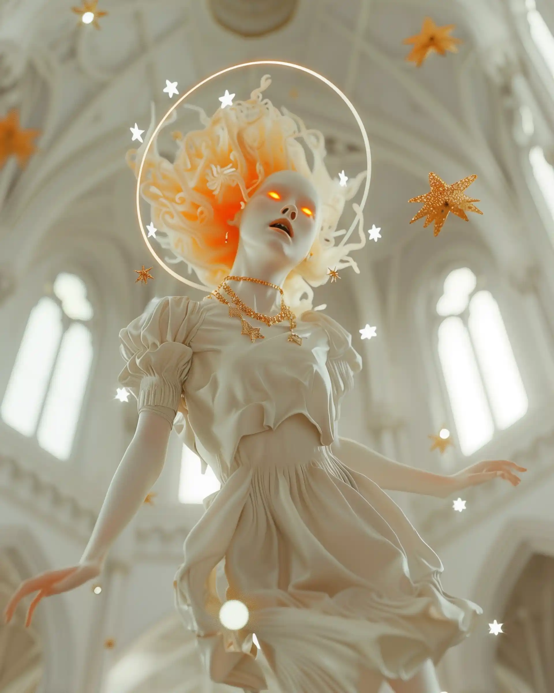 Albino Woman in Surreal Church Midjourney提示词
