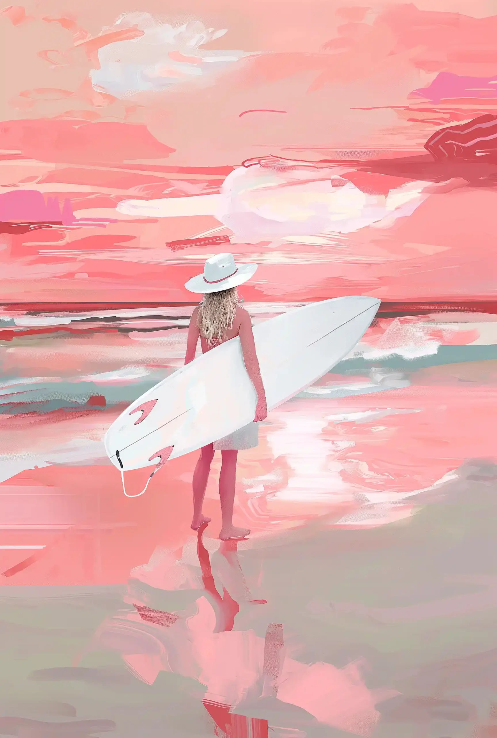 Soft Sunset Surfer Girl Midjourney提示词