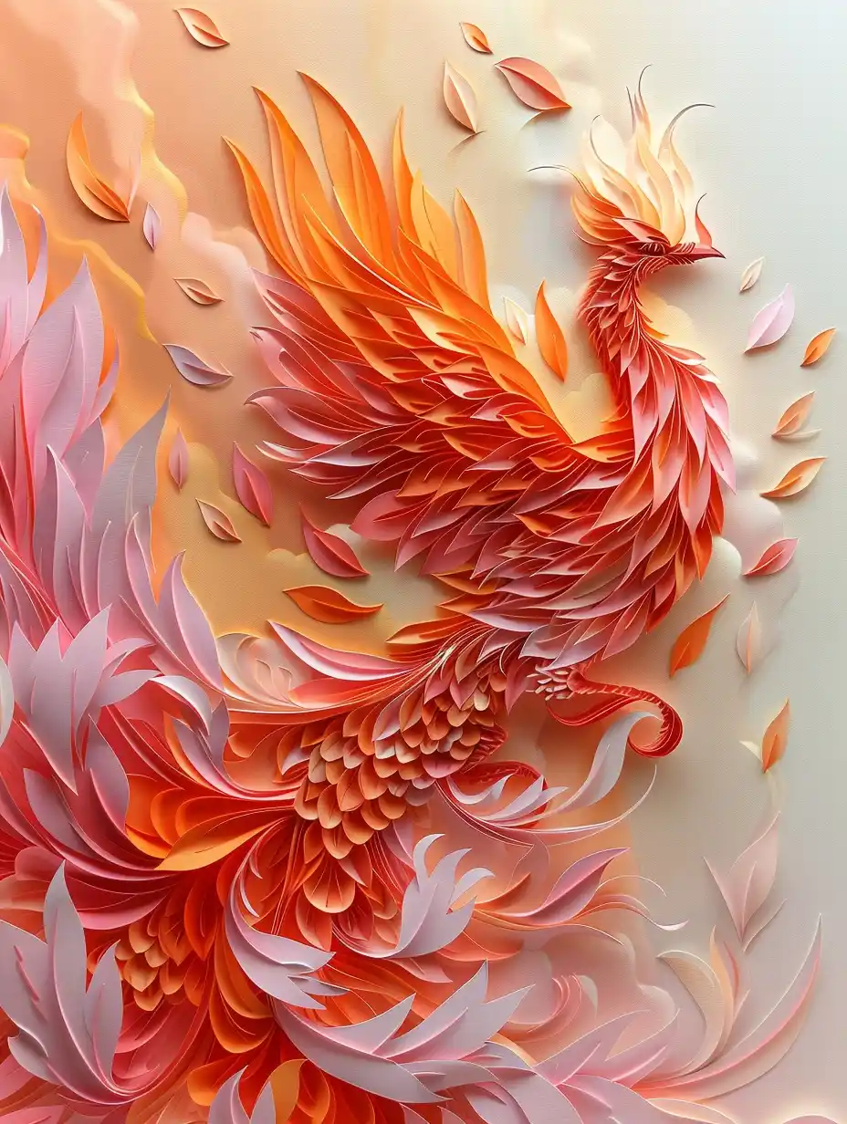Paper Cut Phoenix Flames Midjourney提示词
