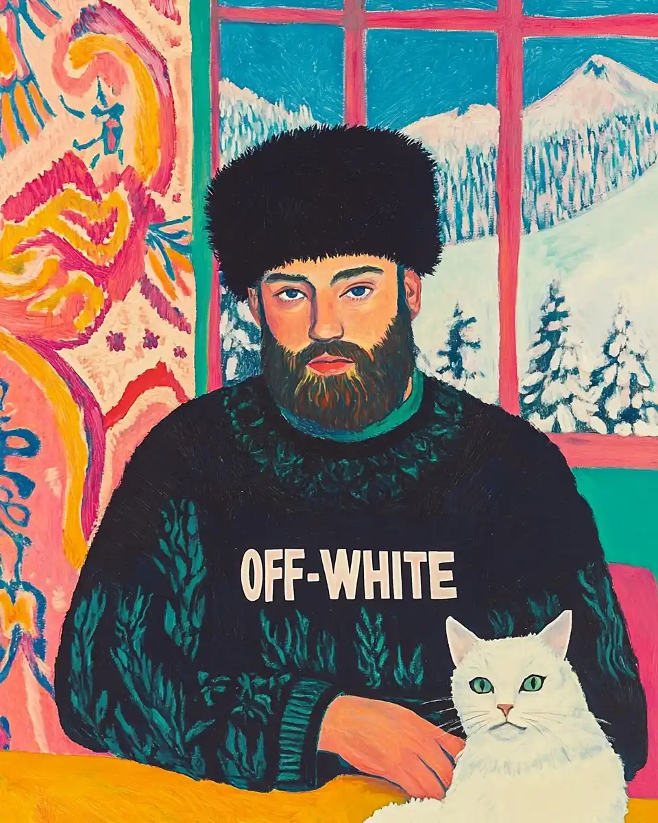 Matisses Bearded Man with Cat Midjourney提示词