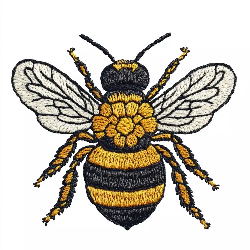 Embroidered Bee Pattern Design Midjourney提示词