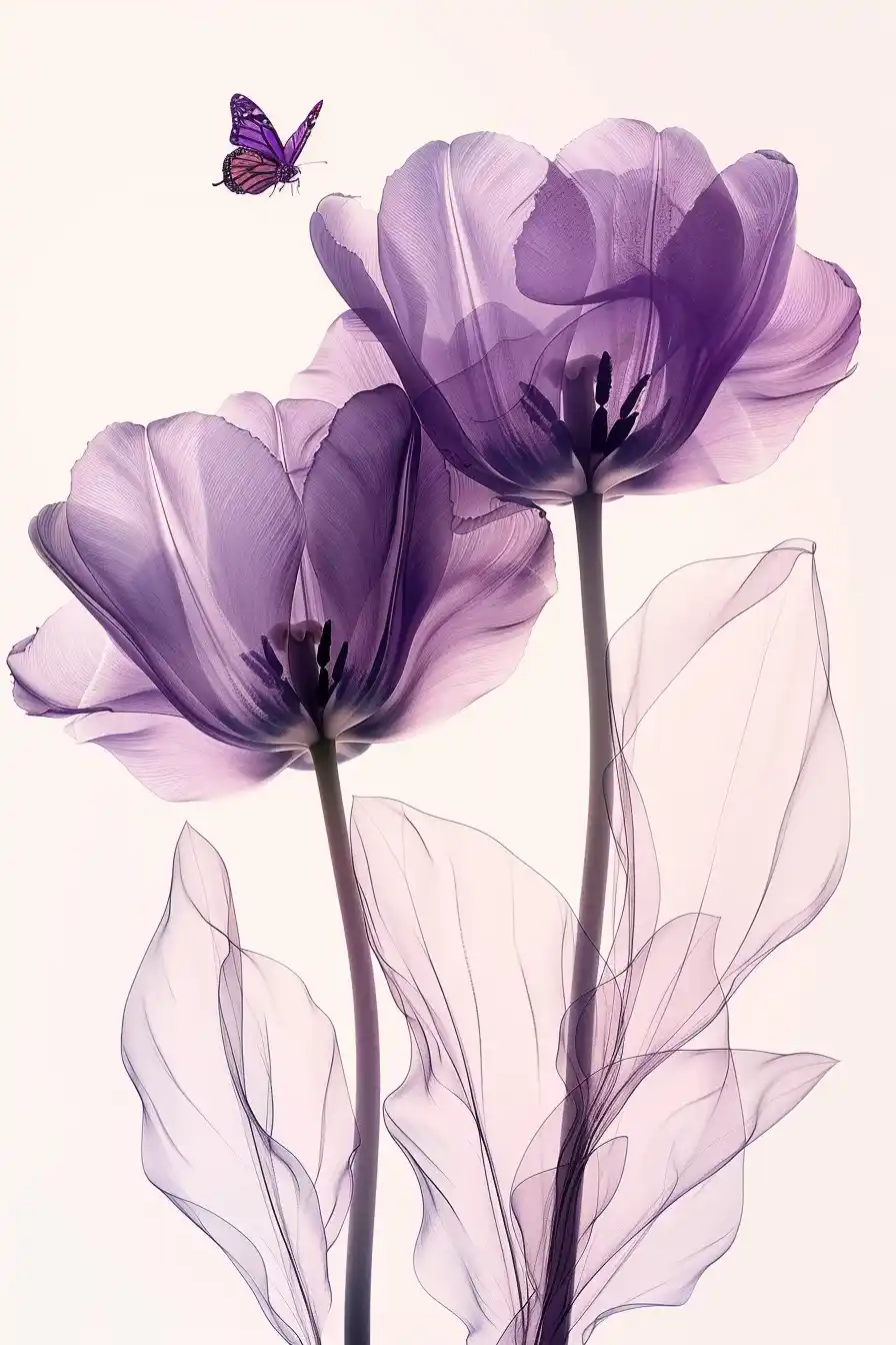 Purple Tulips and Butterfly Midjourney提示词