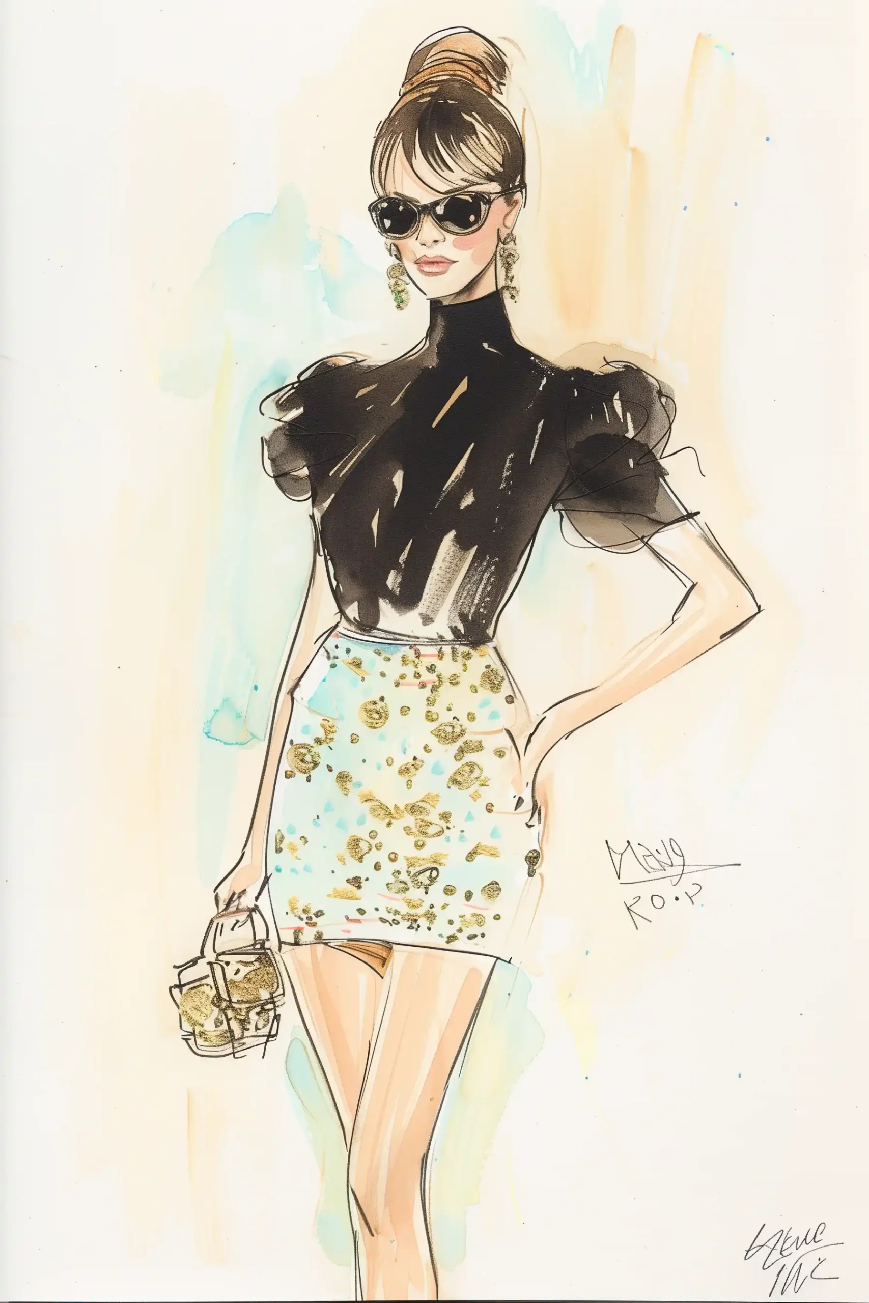 Fashion Sketch Tiffany Style Midjourney提示词