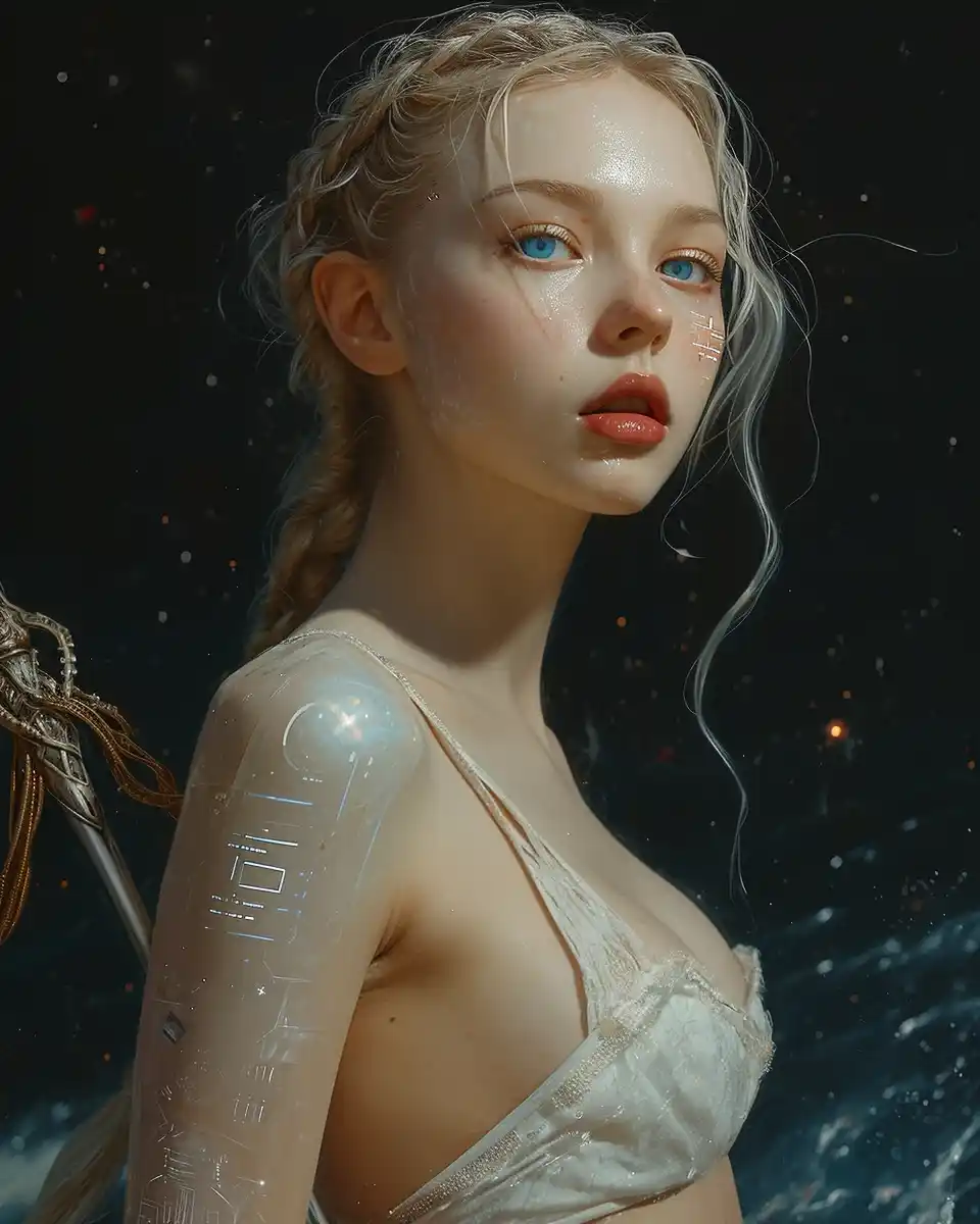 Translucent Android with Cyberware in Botticelli Style Midjourney提示词