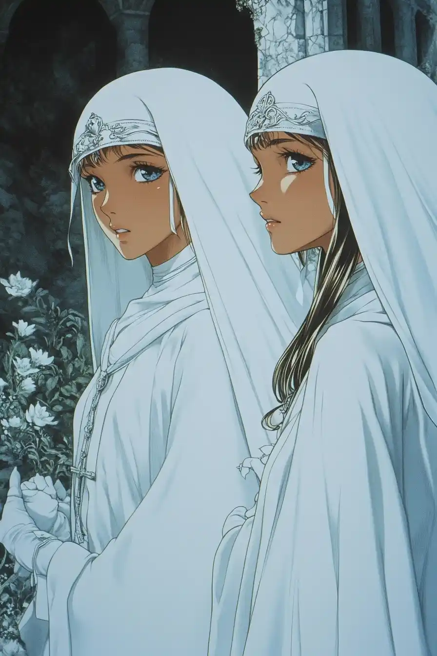 Ethereal Nuns in Anime Midjourney提示词