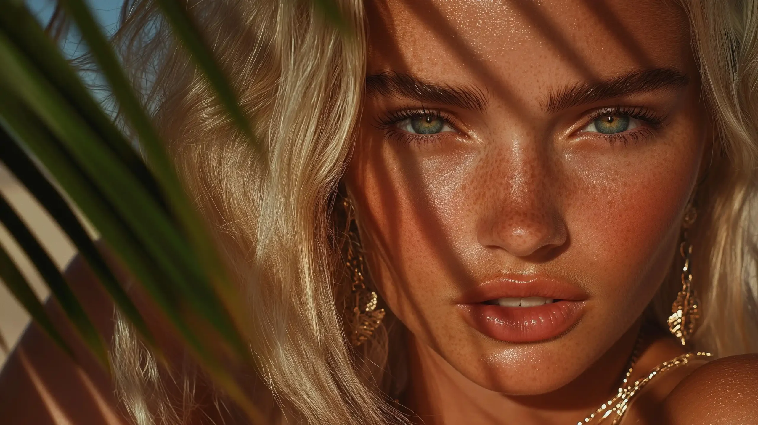 Photorealistic Blonde Beach Portrait Midjourney提示词
