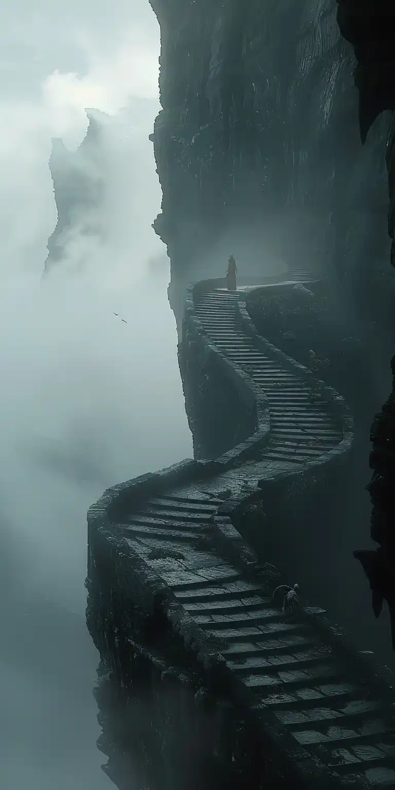 Curving Staircase Ascension Midjourney提示词