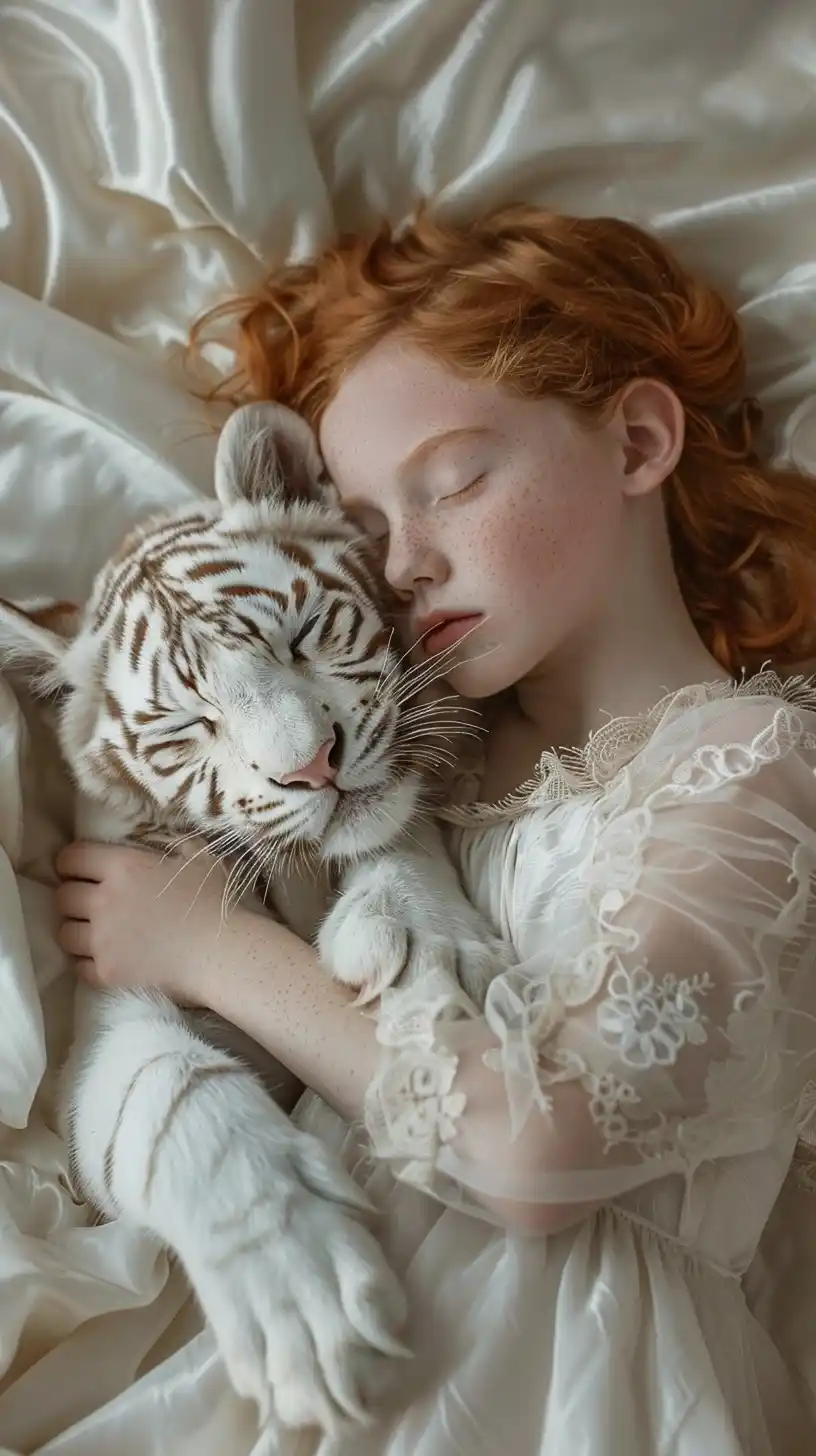 Hyperrealistic Tiger and Girl Midjourney提示词