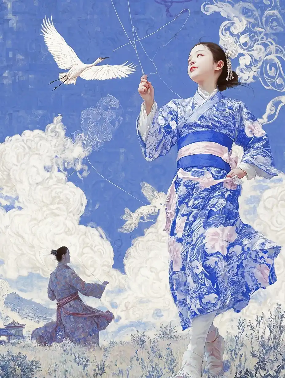 Mythical Crane Kite Flight Midjourney提示词