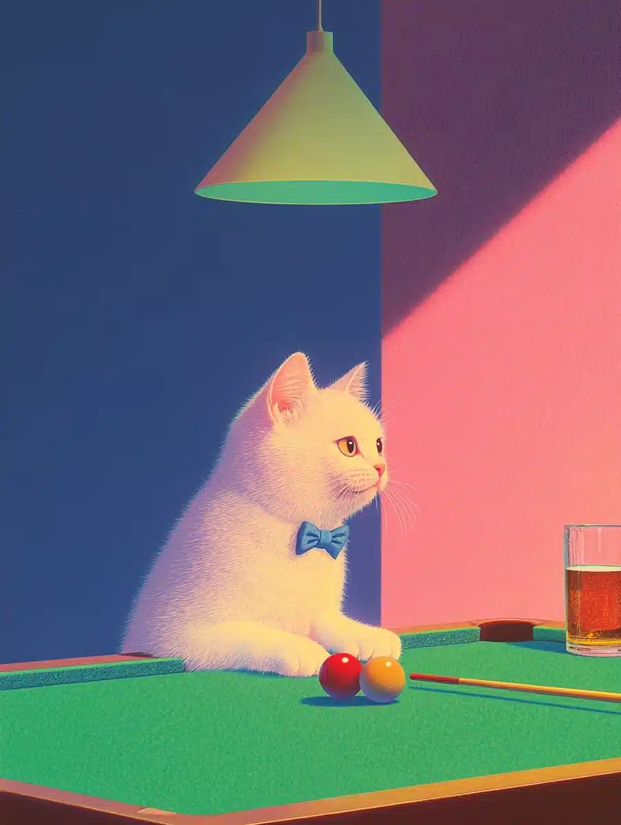 Kitten Pool Game Art Deco Midjourney提示词