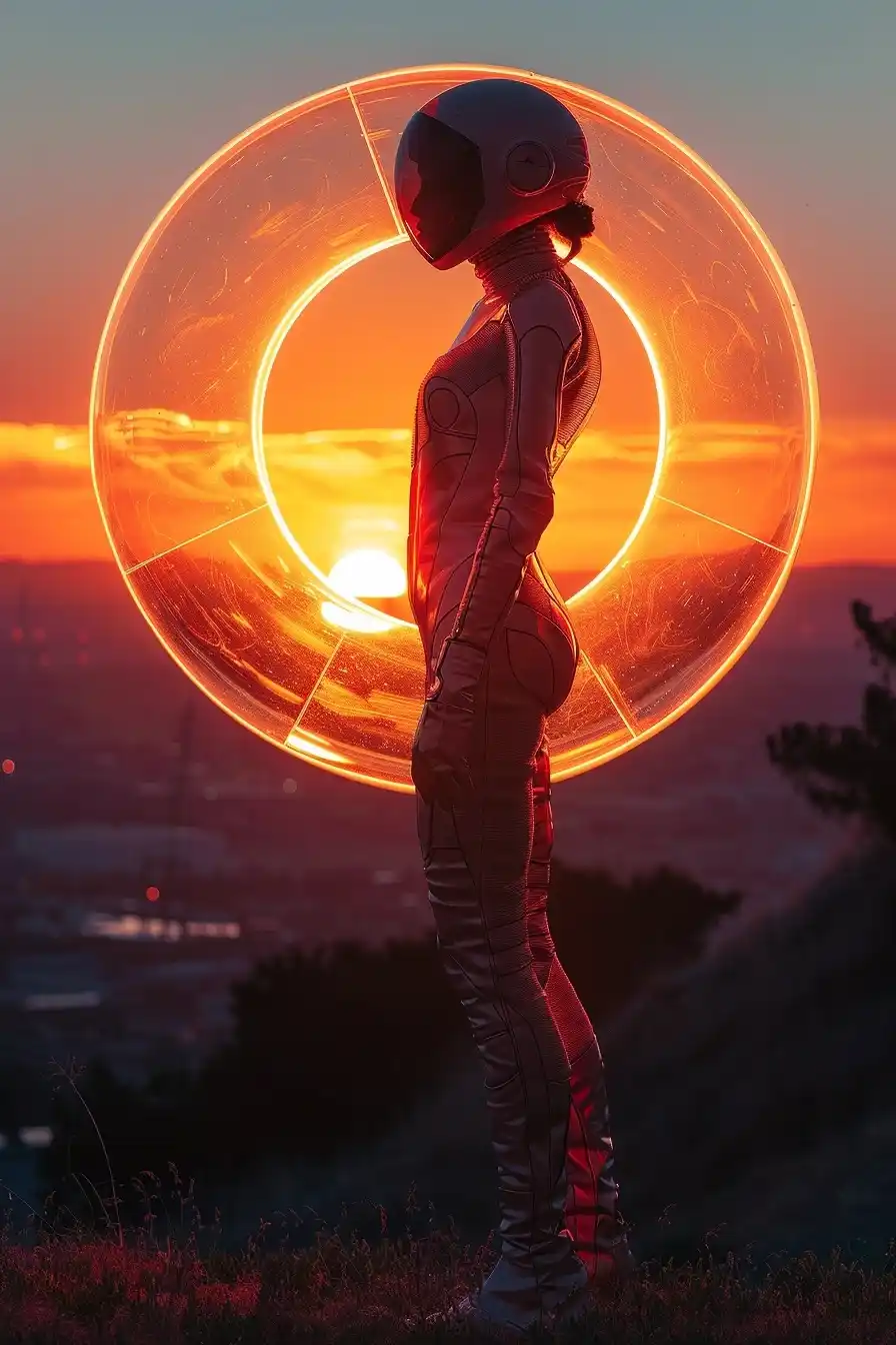 Cyborg Girl in Avant-Garde Fire Midjourney提示词