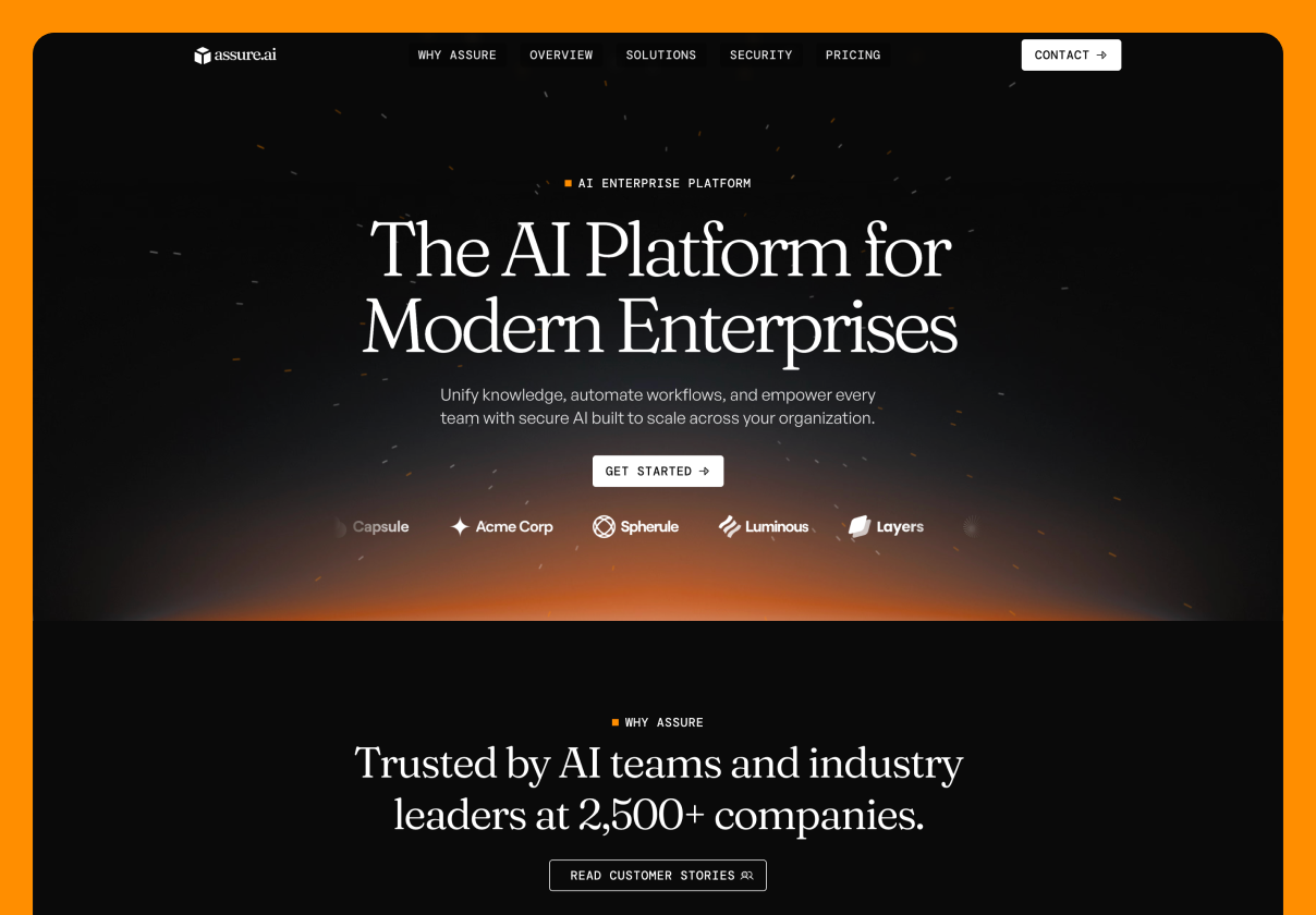 AI初创公司Framer模板（Assure），Assure · Free AI Framer Template