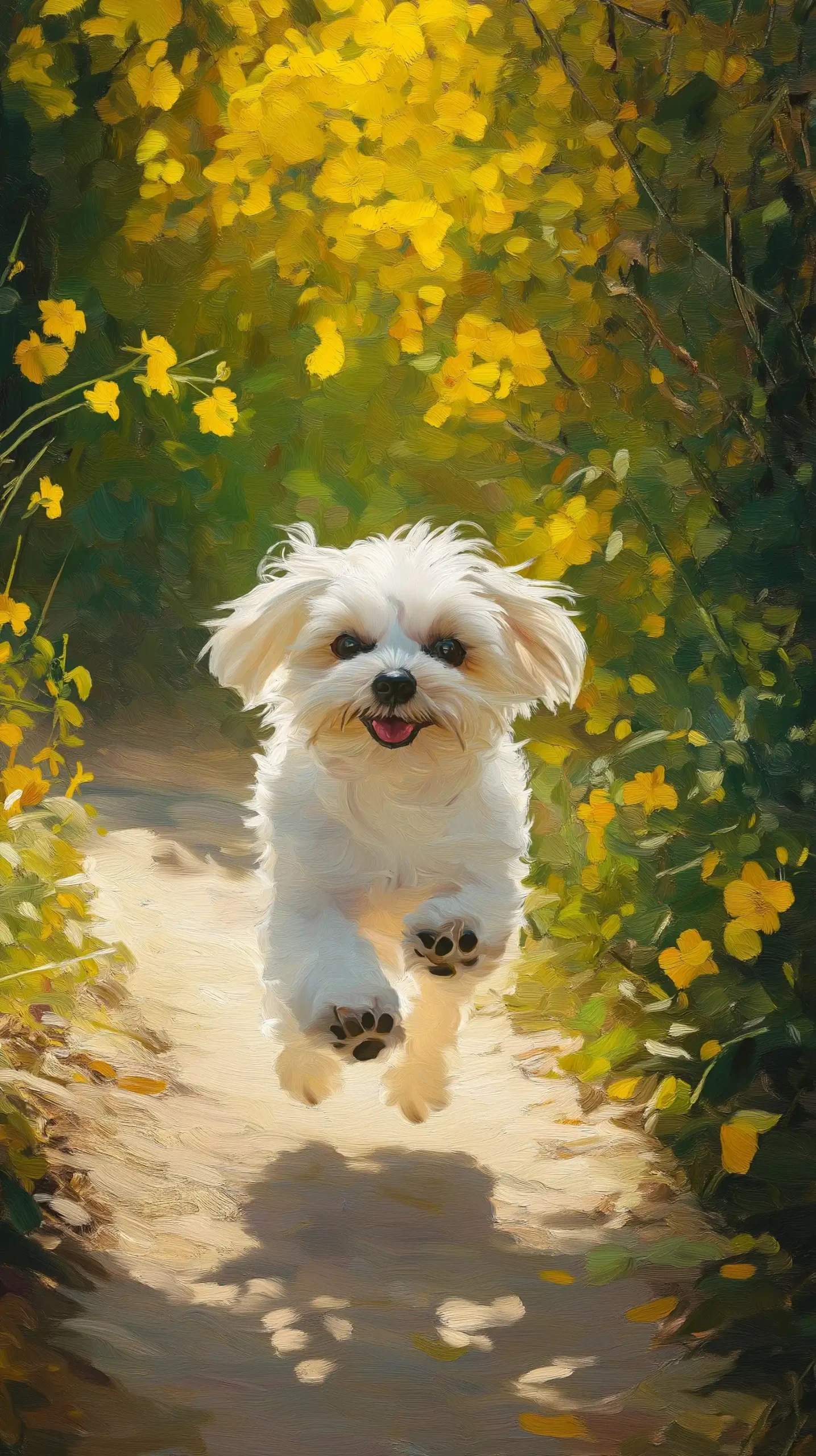 Maltese Dog in Forsythia Midjourney提示词