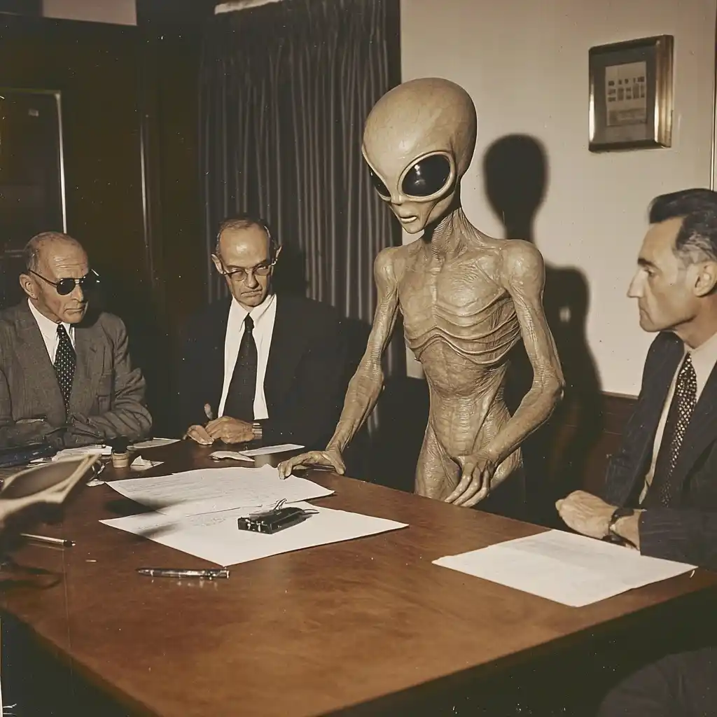 Realistic Roswell Alien Meeting Midjourney提示词