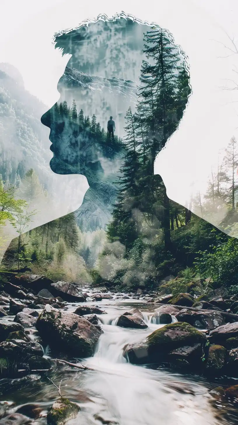 Double Exposure River Merge Midjourney提示词